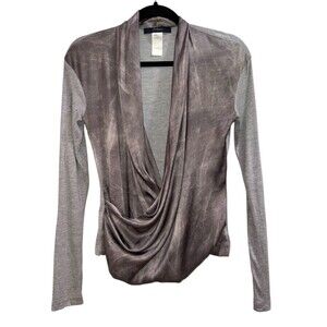 Vintage Blouse Blue Les Copains Silk Wrap Slate Gray XS 40 BVM Crossover Front